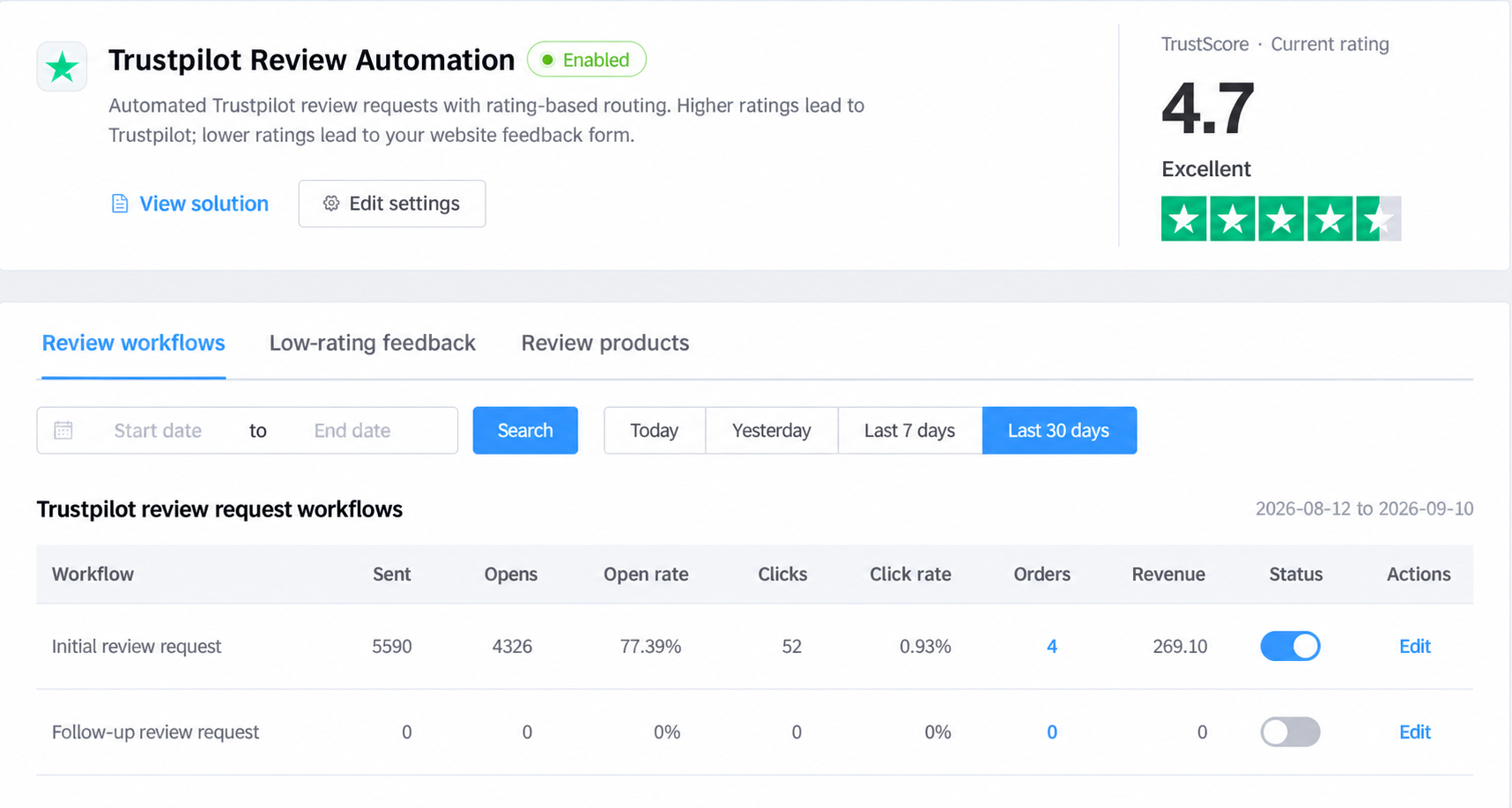 Automated review requests product screenshot